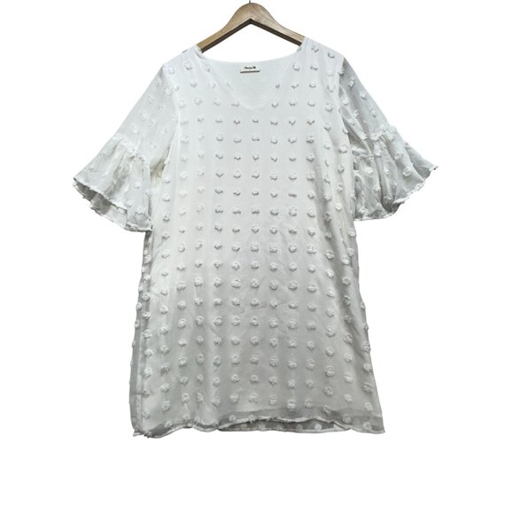 Blooming Jelly Womens Flowy Short Sleeve Shift Dress Size L White Chiffon Summer - Picture 2 of 14